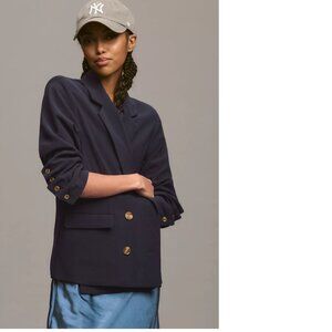 By Anthropologie Cinched-Sleeve Blazer new size S navy blue nwt